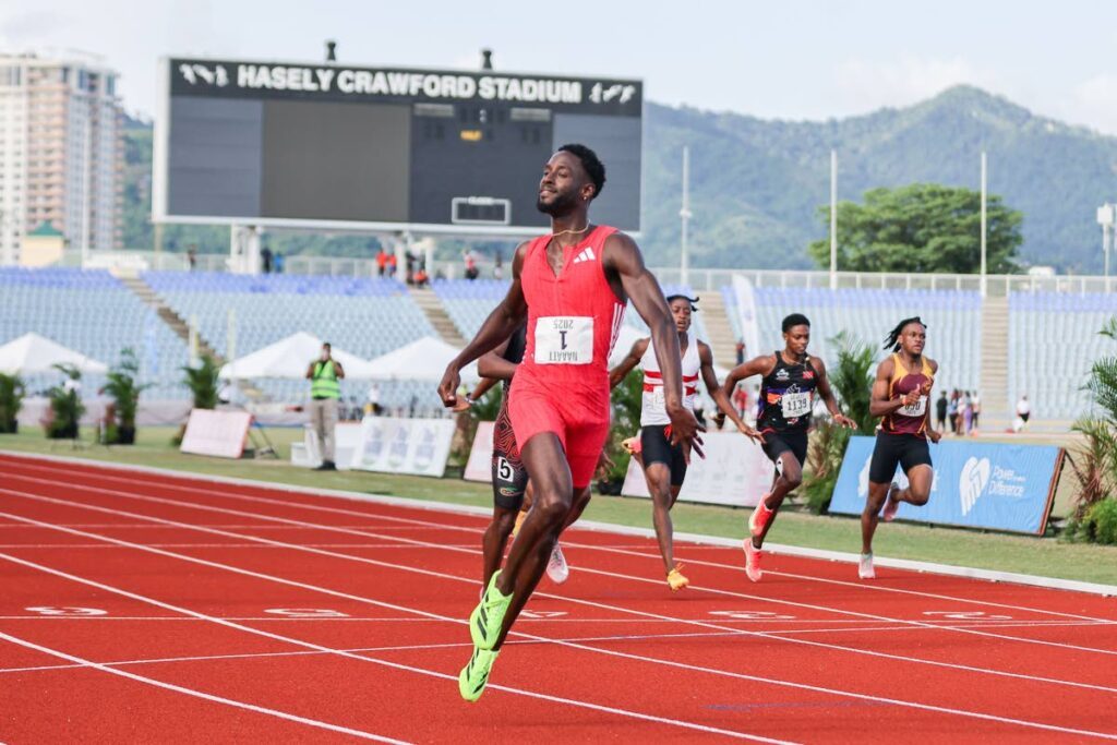 Trinidad and Tobago sprinter Jereem 'The Dream' Richards wins the 200m dash during the 2025 NGC/NAAATT Open Championships at the Hasely Crawford Stadium, on August 3, 2025, in Port of Spain. - Photo by Daniel Prentice (Image obtained at newsday.co.tt)